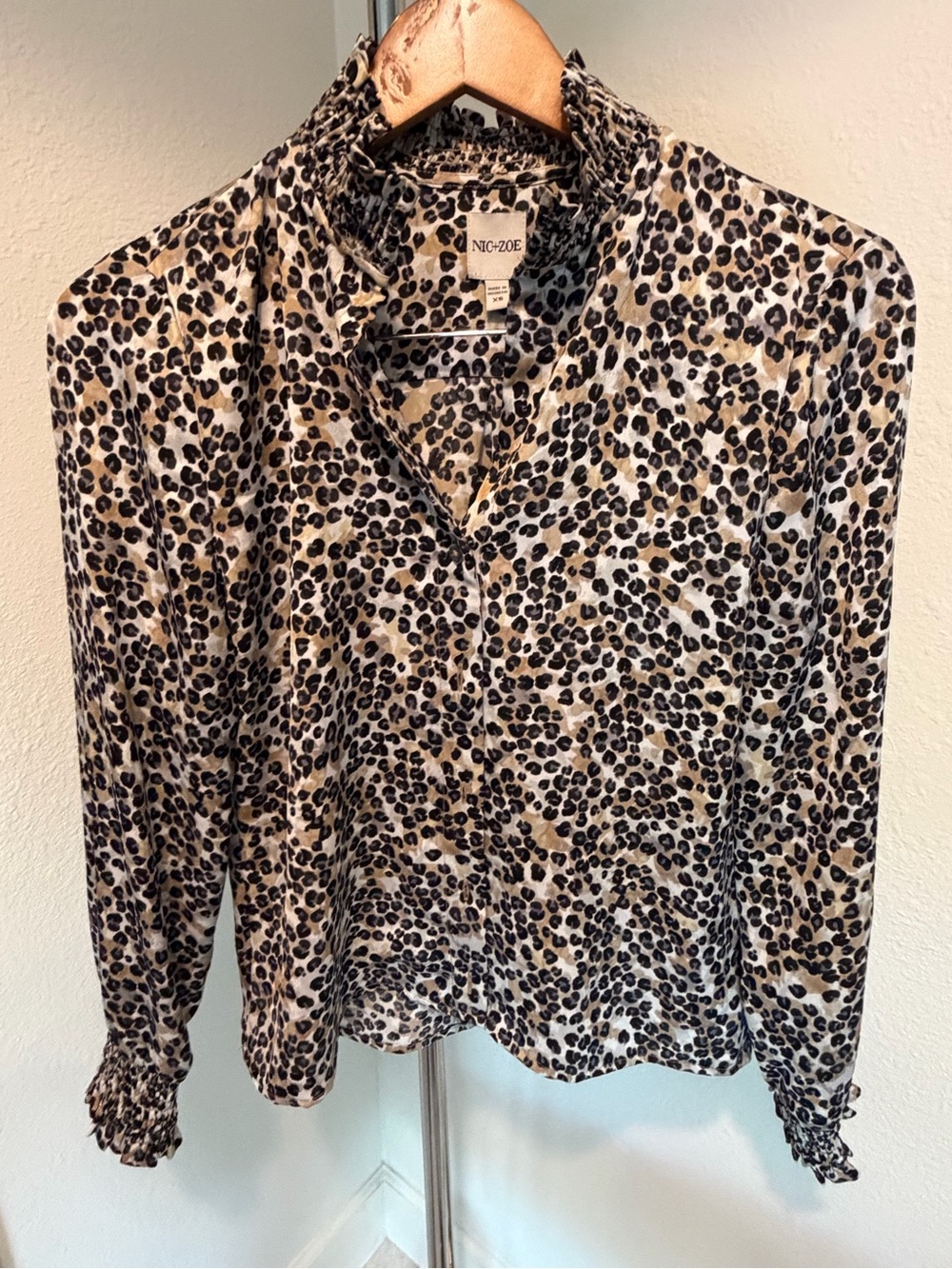 NIC+ZOE Leopard-Print Long-Sleeve Blouse - Black & Tan